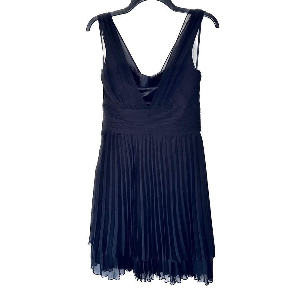 Suzy Shire Sexy Sweetheart Sheer Lace Pleated Surplice Lined Black Midi Dress 8